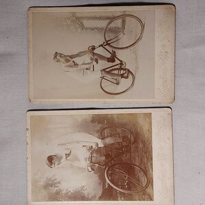 Antique Cabinet Cards Men Riding Bicycles Racing Team Burnham Photography